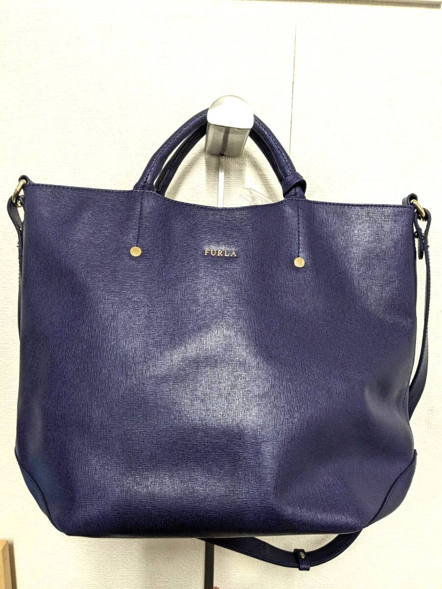 【中古良品】FURLA フルラ　アリッサ　ネイビー　2wayハンドバッグ　ショルダーバッグ　W35　H26