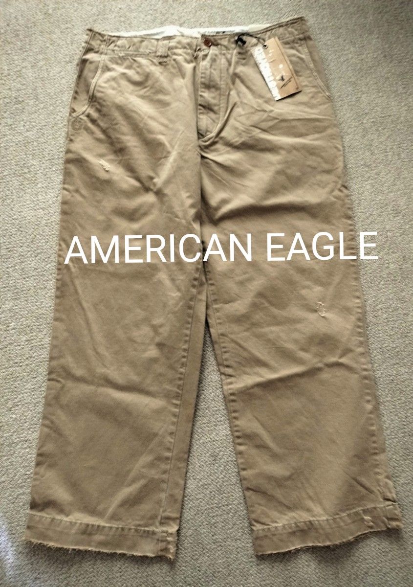 AMERICAN EAGLE ダメージ加工カーキパンツ、サイズW36xL30