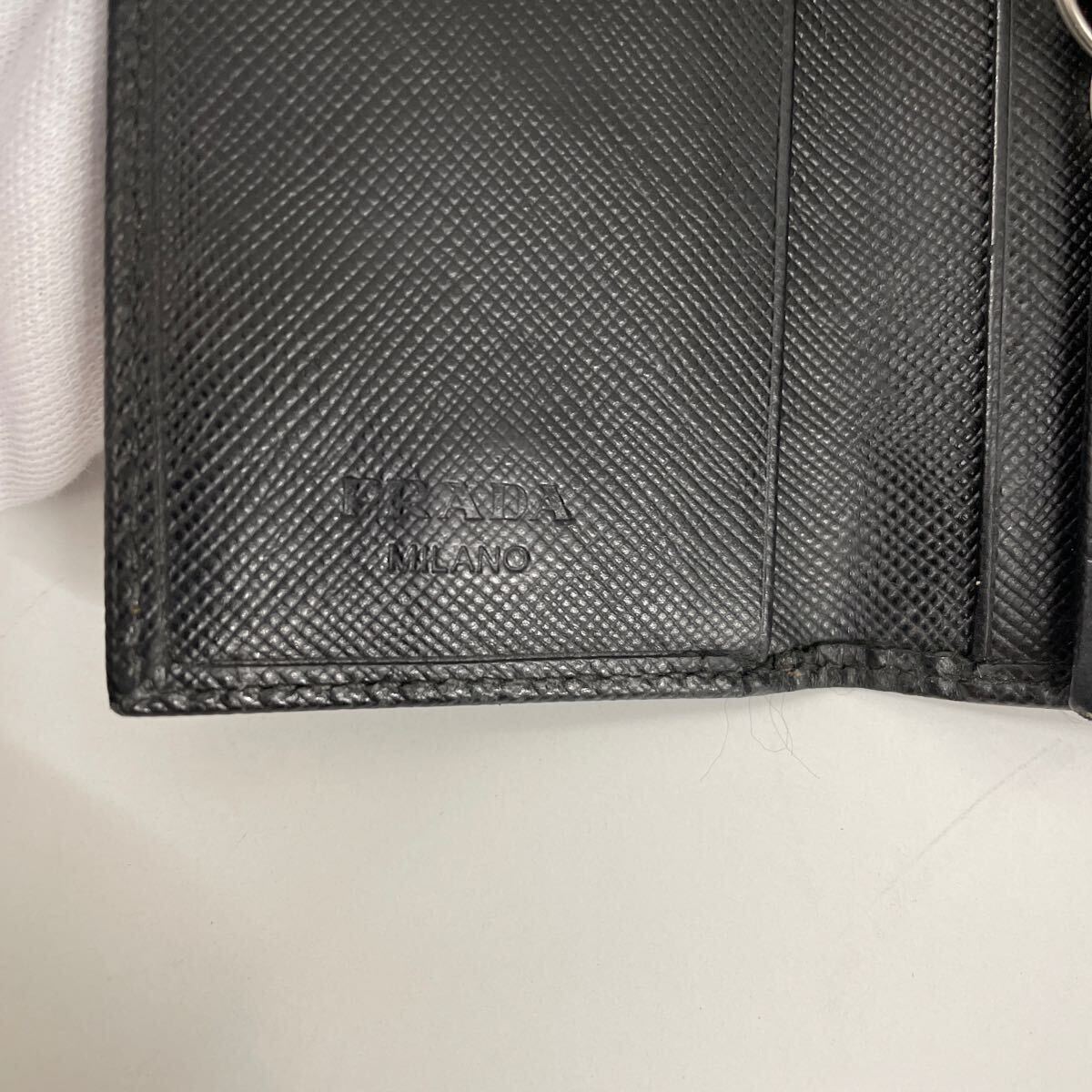 A252/[ secondhand goods ]PRADA Prada 6 ream key case black leather black safia-no type pushed . leather key inserting M222 triangle Logo triangle Logo 