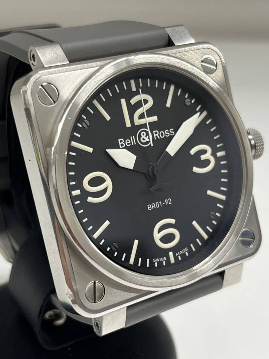 A2123/【中古品】Bell&Ross ベル&ロス アヴィエーション BR01-92 BR01 シリーズ 黒文字盤 自動巻き スクエア STEEL 46mm NATOベルト付_画像3