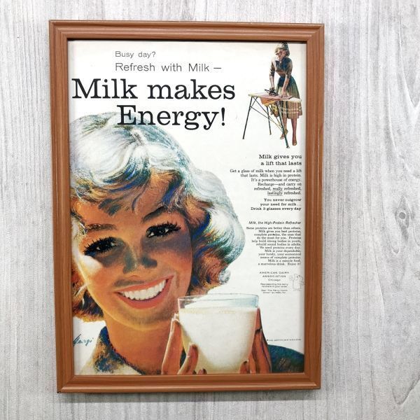 ■即決◆1958年(昭和33年) AMERICAN DAIRY 全米乳業 ミルク販売促進広告【B4-7256】アメリカビンテージ雑誌広告【B4額装品】当時物★同梱可_画像1