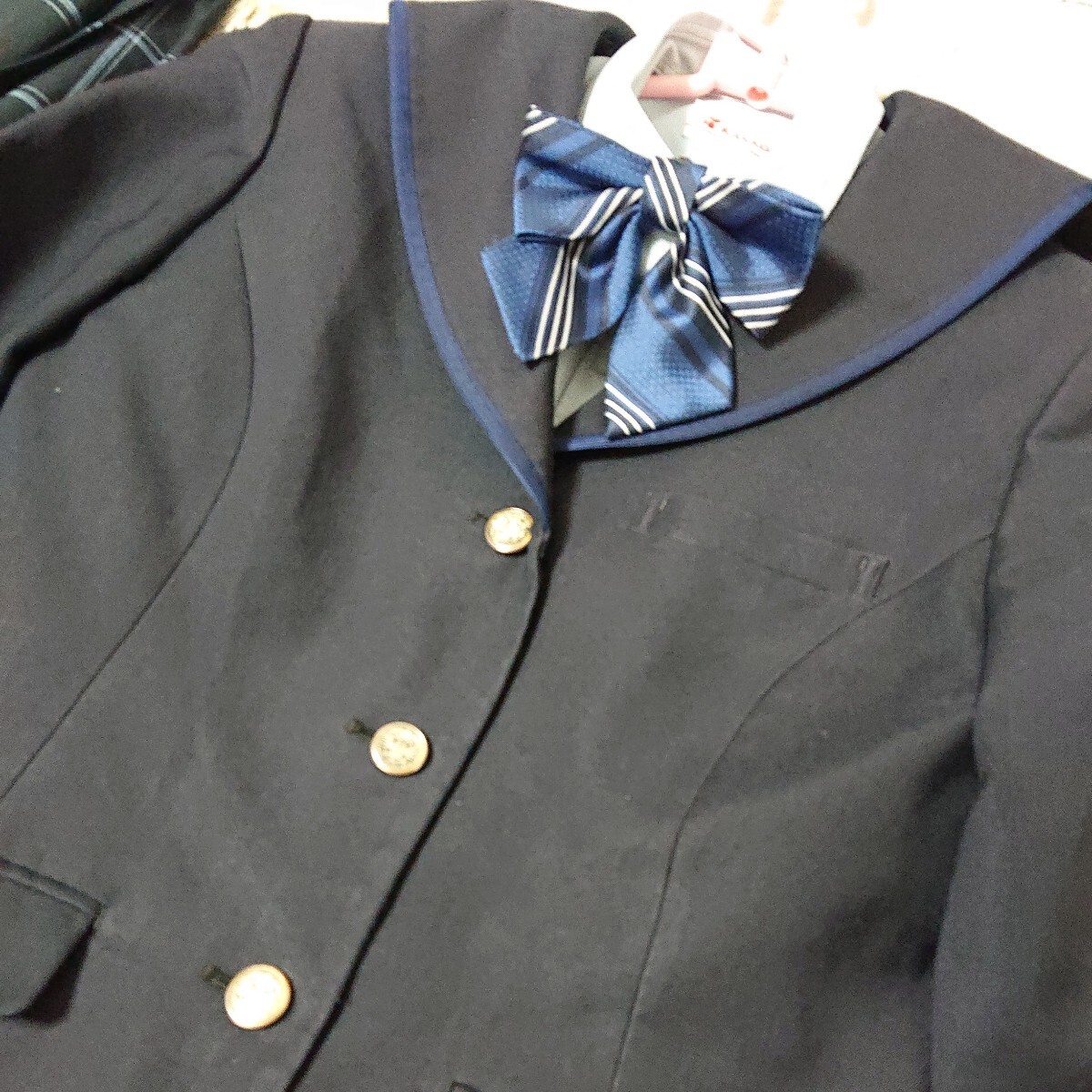 岡山県 早島町立早島中学校 女子制服 体操服 11点フルセット 大きいサイズ セーラージャケット チェックスカート リボン ブラウス 短パンの画像2