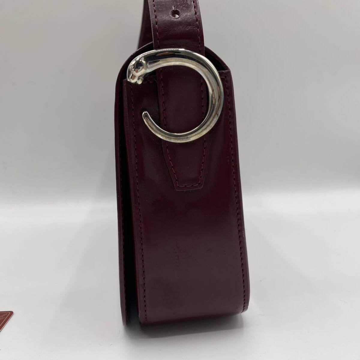 1円 正規品 Cartier カルティエ パンテール ショルダーバッグ マストライン パテントレザー ギャランティーカード ボルドー レディース_画像3