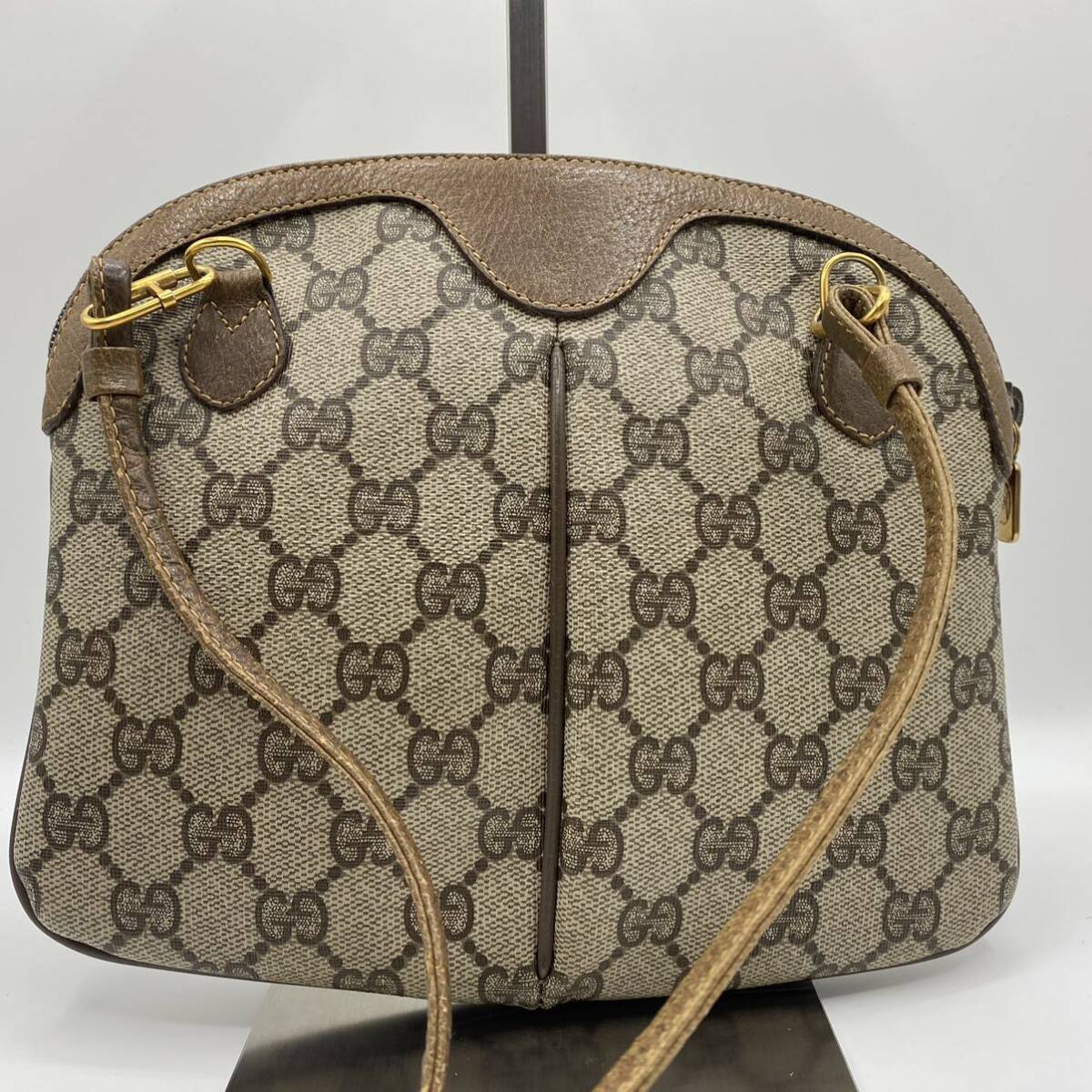 1円 美品 GUCCI グッチ オールドグッチ GG シェリーライン ショルダーバッグ ミニ サコッシュ PVCレザー ベージュ ブラウン 斜めがけ_画像5