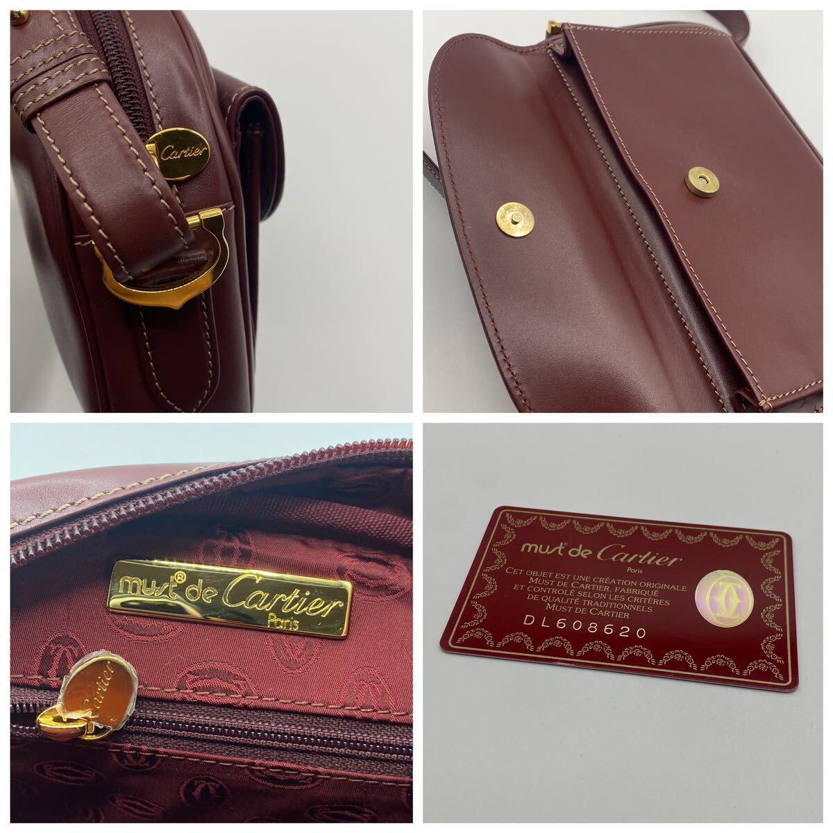 1円 正規品 未使用級 Cartier カルティエ ショルダーバッグ マストライン レザー ギャランティーカード ボルドー 斜め掛け ダブルC 金具の画像9