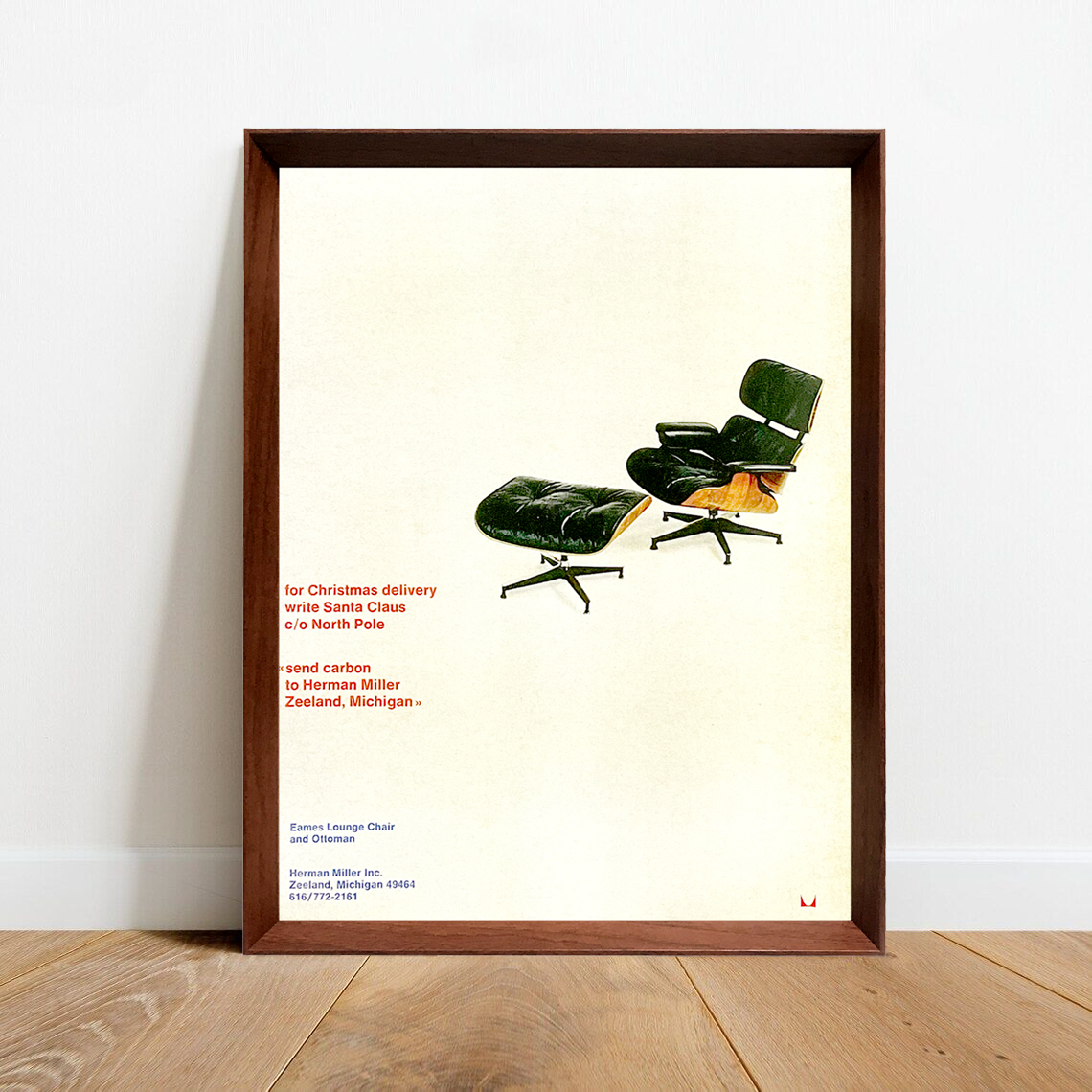 ハーマンミラー イームズ ラウンジチェア 広告 ポスター 1960年代 アメリカ ヴィンテージ 【額付】の画像1