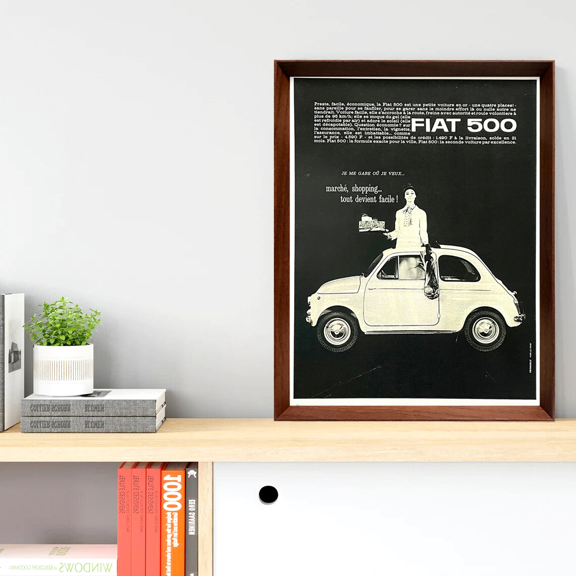 フィアット 500 LADY 広告 ポスター 1960年代 フランス ヴィンテージ 【額付】_画像2