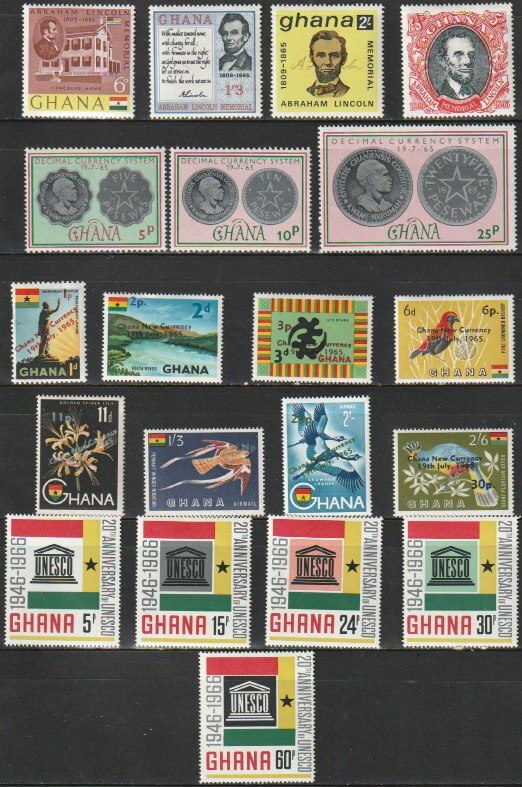 ガーナ１３　1965年～1966年（未使用通常記念 　リンカーン　コイン他　４セット）２０種_画像1