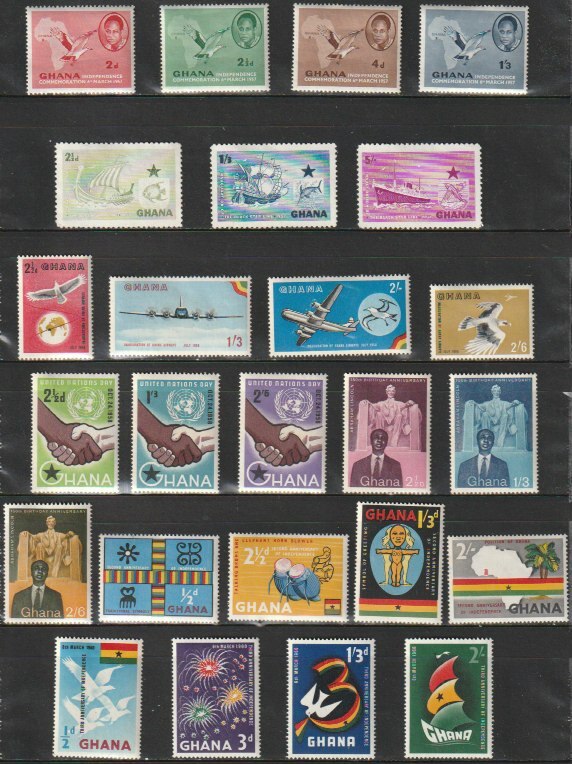 ガーナ１０　1957年～1959年（未使用記念　スポーツ　地図　国旗他　１５セット）５４種_画像1