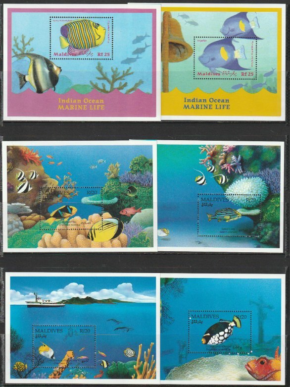 モルディブ島２８　1969年～1992年（未使用 記念　海洋生物　魚　小型シート）６種_画像1