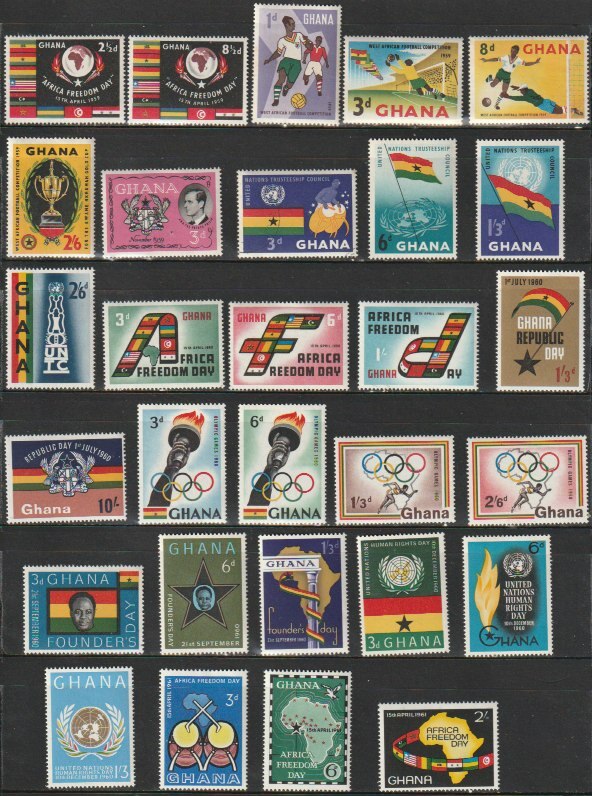 ガーナ１０　1957年～1959年（未使用記念　スポーツ　地図　国旗他　１５セット）５４種_画像2