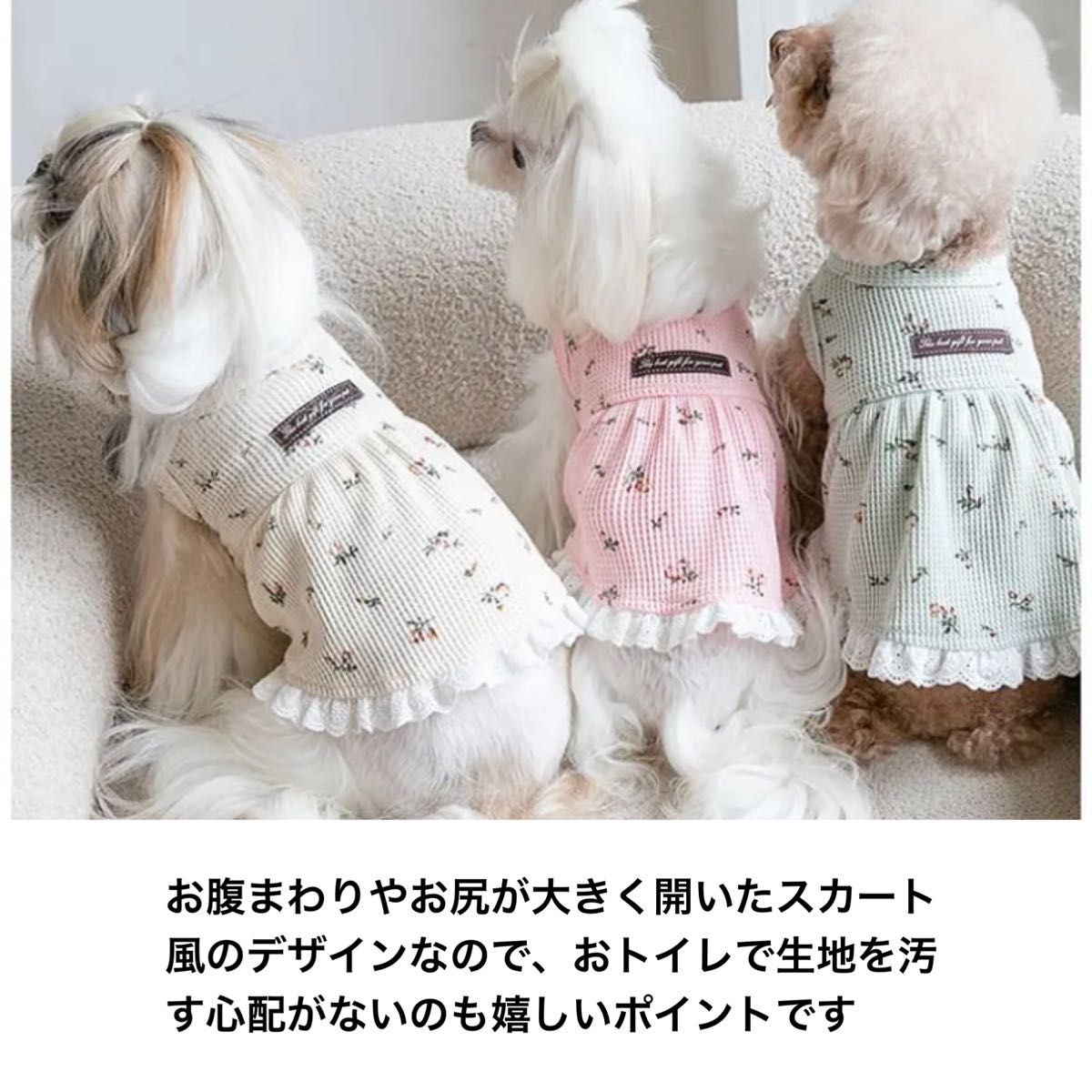 新品　美品　ワンピース　犬服　わんこ服　ペット服　小花柄　アイボリー　S　綿　 わんちゃん犬猫服　猫服　アイボリー