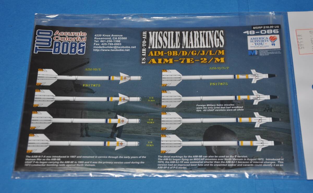 TWO BOBS デカール 1/48 アメリカ軍 空対空 ミサイル マーキング AIM-7 AIM-9 Missile Markings 48-086 マイクロスケール_画像1