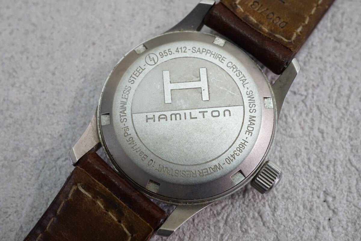 F469 HAMILTON/ハミルトン KHAKI/カーキ メンズ 腕時計 クォーツ ブランド アクセサリー カレンダー付き 純正ベルト SWISS/スイス 不動品_画像3