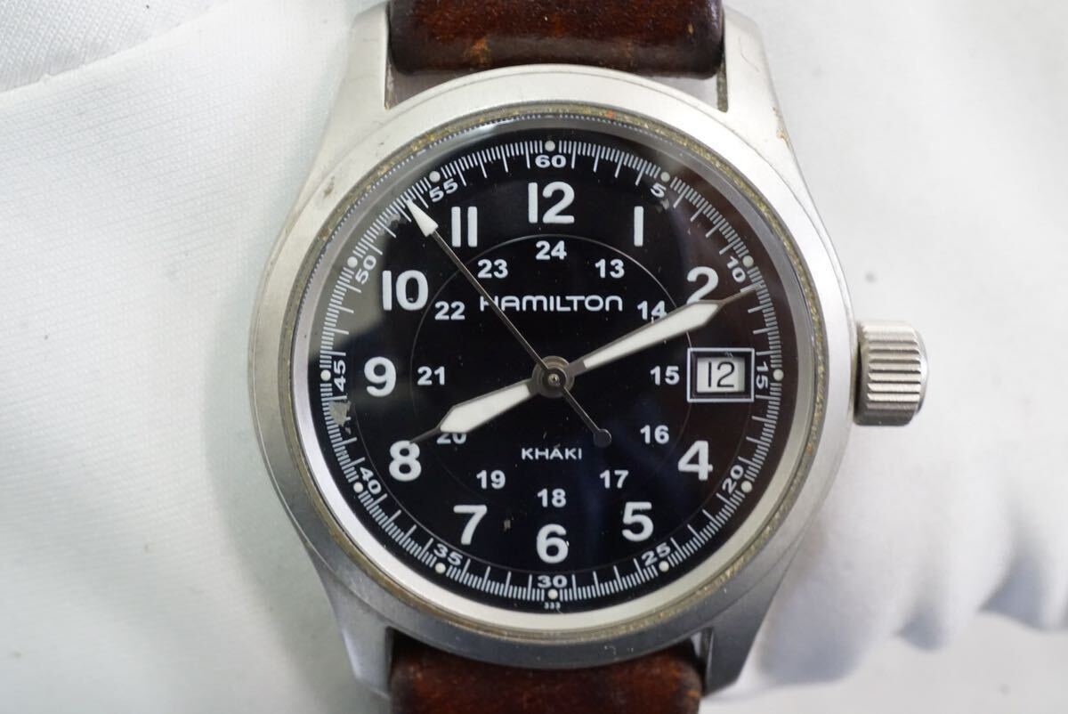 F469 HAMILTON/ハミルトン KHAKI/カーキ メンズ 腕時計 クォーツ ブランド アクセサリー カレンダー付き 純正ベルト SWISS/スイス 不動品_画像1