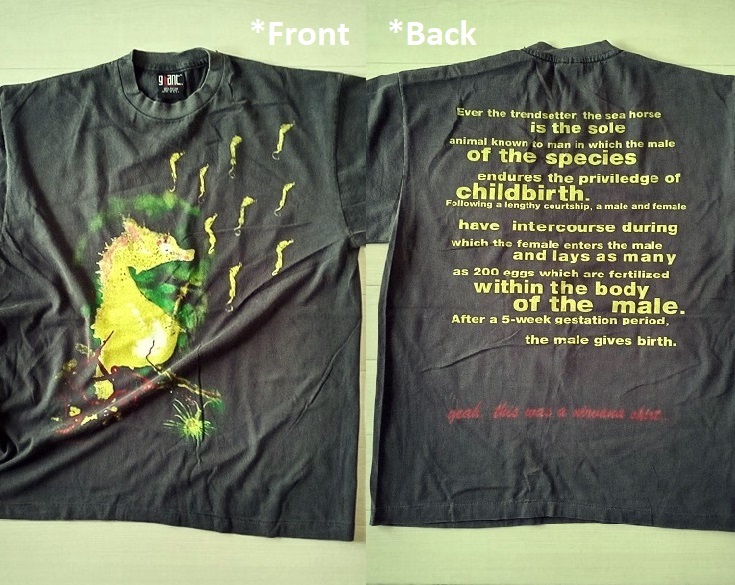 ★［ L ］「 NIRVANA ニルヴァーナ Seahorse タツノオトシゴ 1993 バンド ビンテージスタイル プリントTシャツ (*BIO) 」新品_画像1