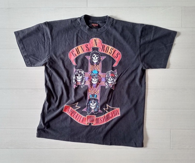 ★［ L ］「 Guns N' Roses ガンズアンドローゼズ Appetite for Destruction バンド ビンテージスタイル プリントTシャツ (*BIO) 」新品_*Front