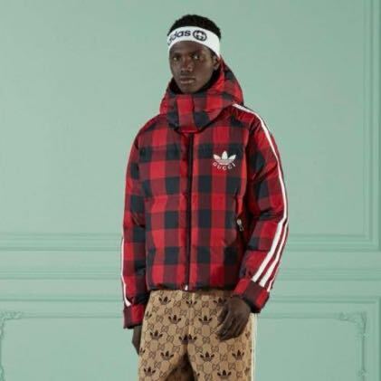 Gucci adidas ギンガムチェック ダウンジャケット 48 レッド Gucci adidas ギンガムチェック ダウンジャケット 48 レッド
