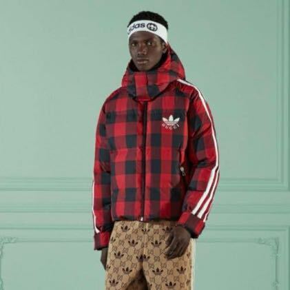 Gucci adidas ギンガムチェック ダウンジャケット 48 レッド_画像3