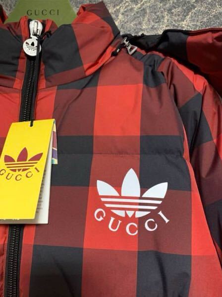 Gucci adidas ギンガムチェック ダウンジャケット 48 レッド_画像6