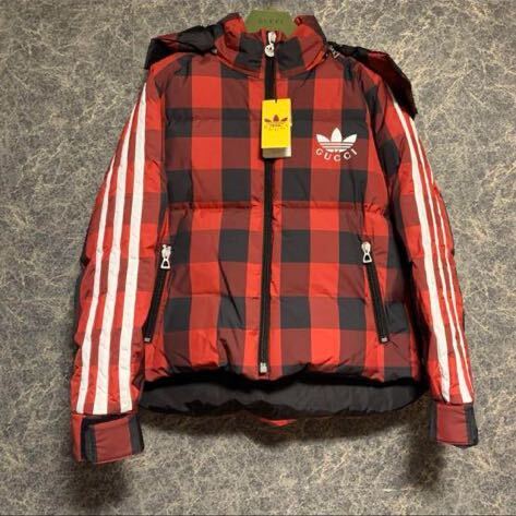 Gucci adidas ギンガムチェック ダウンジャケット 48 レッド Gucci adidas ギンガムチェック ダウンジャケット 48 レッド