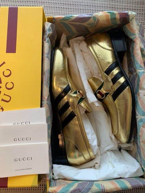 GUCCI adidas メンズ ビッド レザー ローファー 8 ゴールド