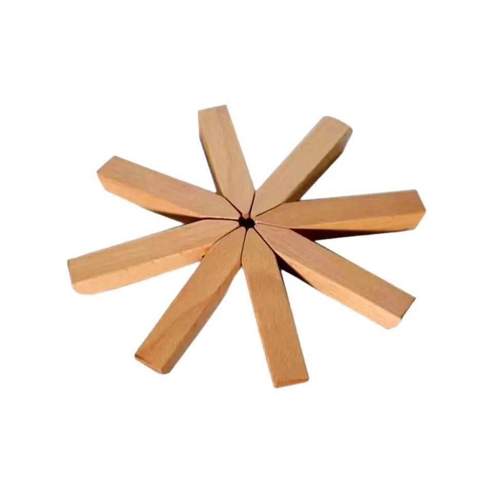 鍋敷き ベージュ 木製 北欧 折り畳み スタッキング できる 北欧 オブジェ