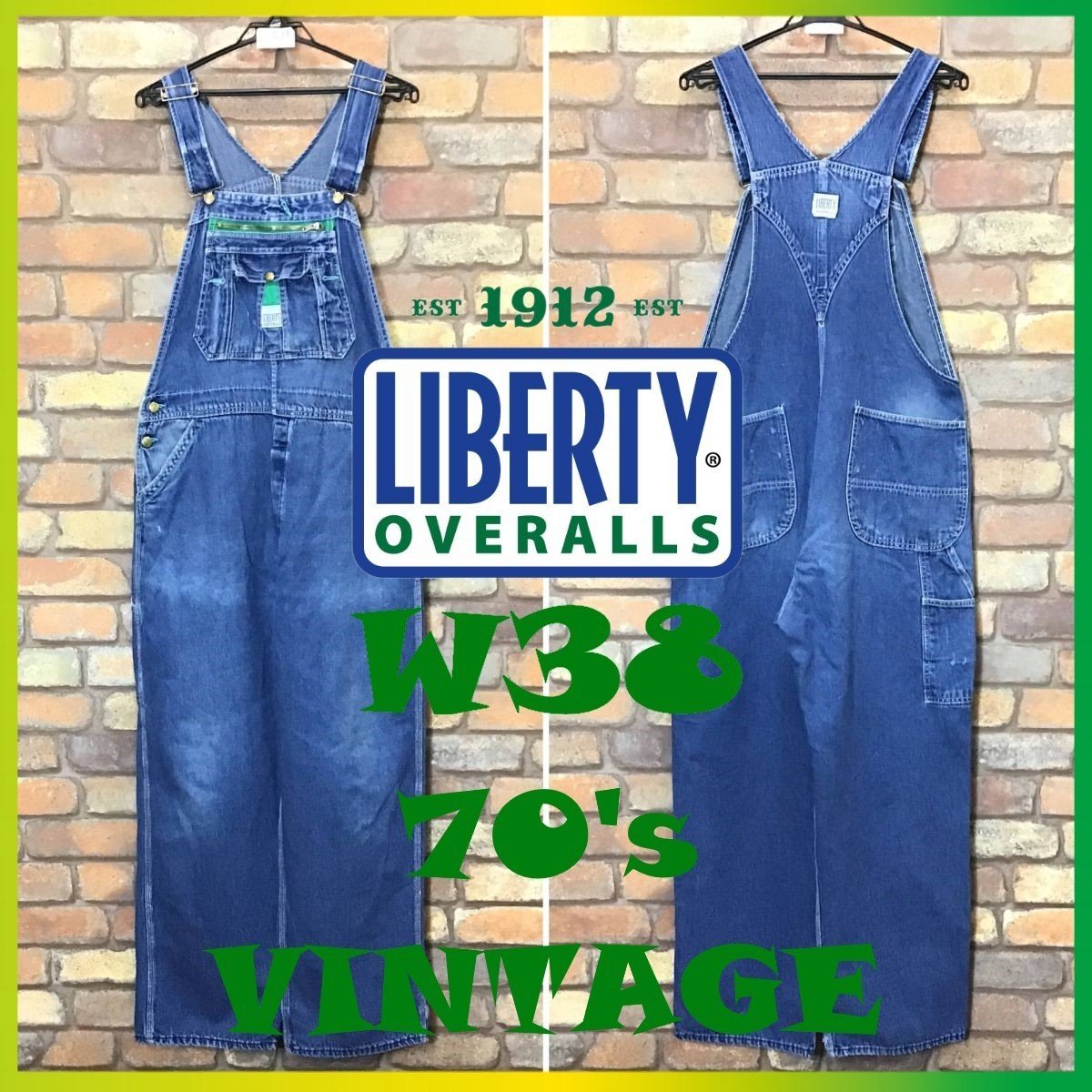 OP1-031★70s★BIGサイズ・極太★雰囲気抜群★【LIBERTY リバティ】VINTAGE ボタンフライ デニム オーバーオール【W38】サロペット 古着