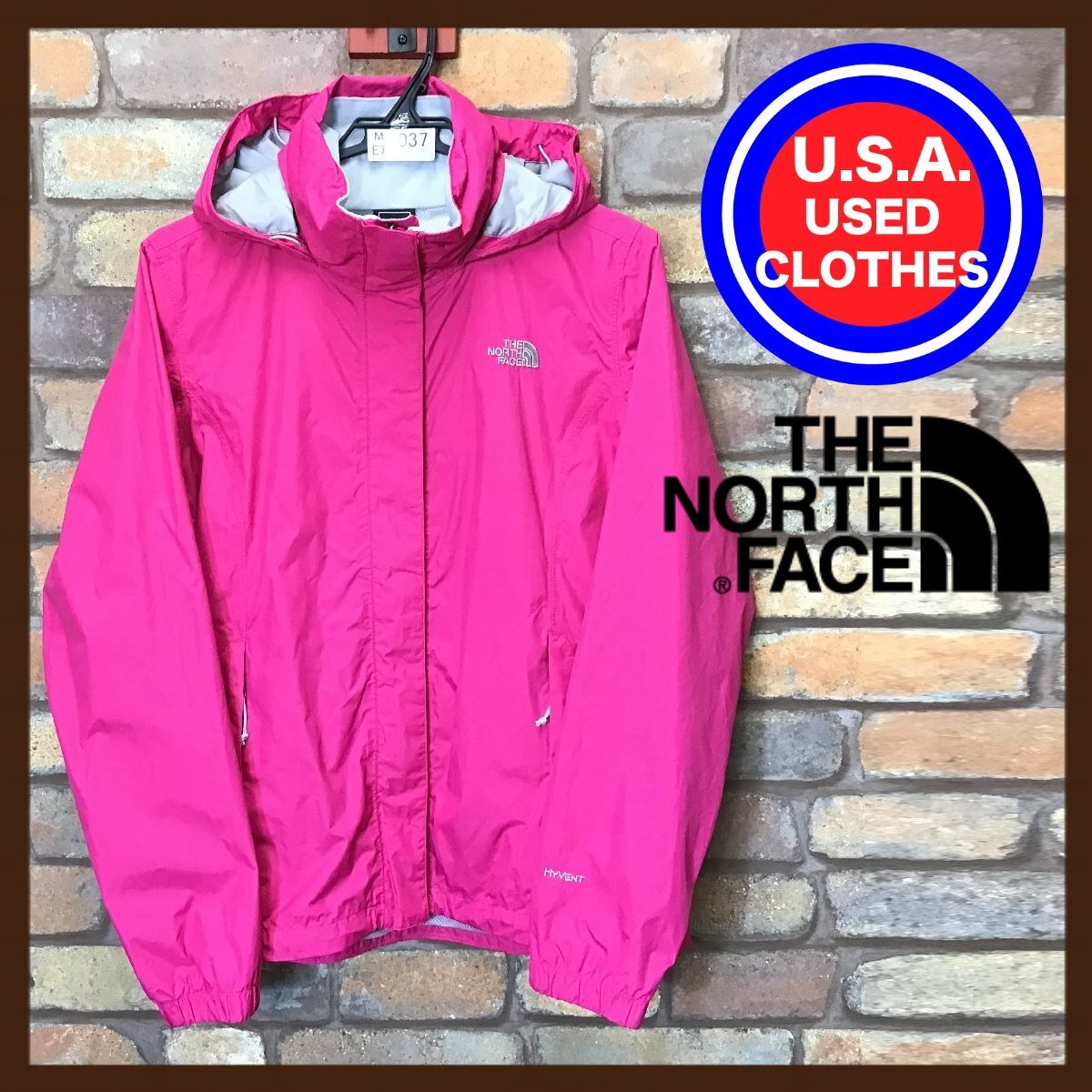 ME7-037★美USED★正規品★耐水・防水【THE NORTH FACE ザ・ノースフェイス】HYVENT ナイロン フードジャケット【レディース M】マゼンタ