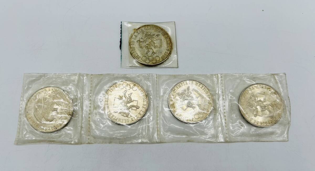 【OP-12726TR】1円スタート メキシコオリンピック 記念硬貨 25ペソ銀貨 5枚セット 記念コイン 1968年 オリンピック 海外硬貨 アンティーク_画像2