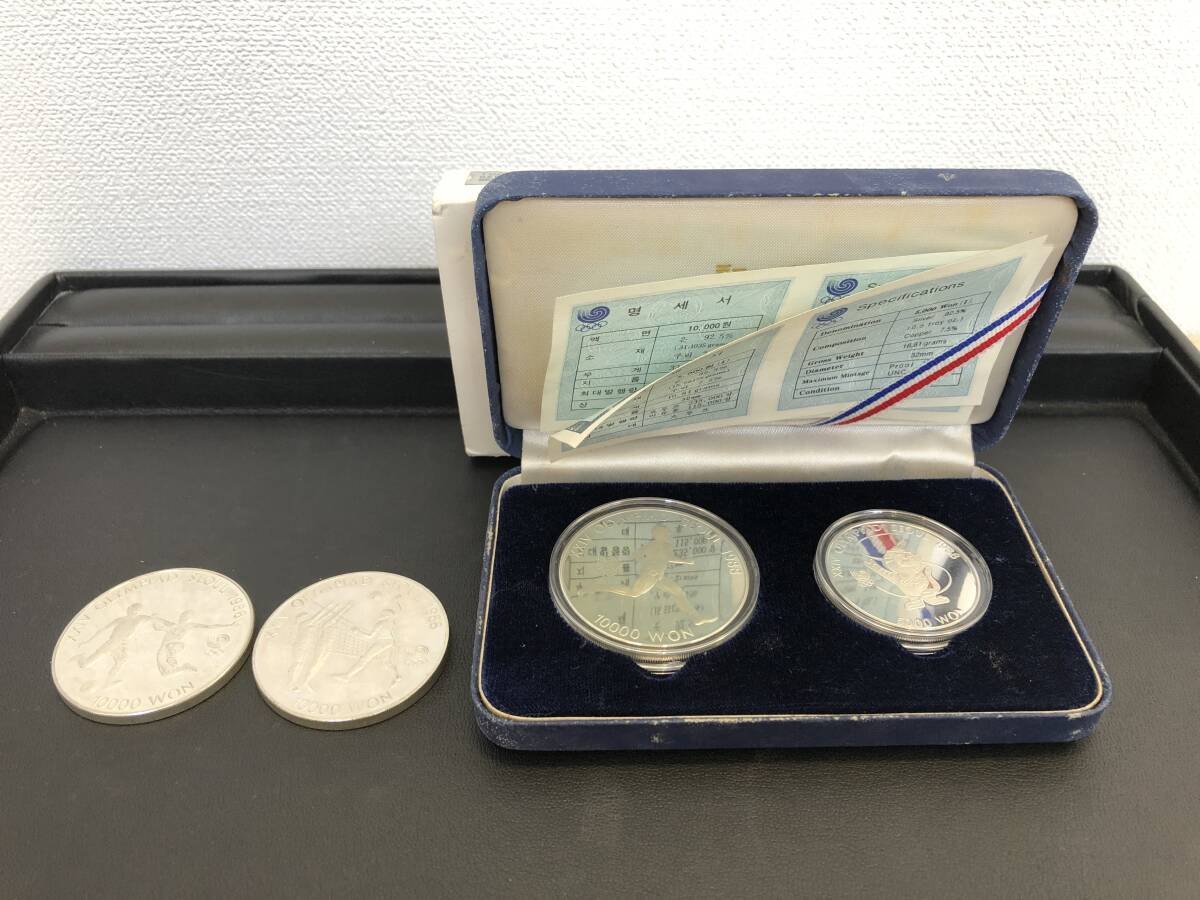 《世界の銀貨コレクション》韓国 1988年ソウルオリンピック記念銀貨 1986 1987 SV925 10000ウォンx3枚 5000ウォンx1枚 総重量117.6g_画像1
