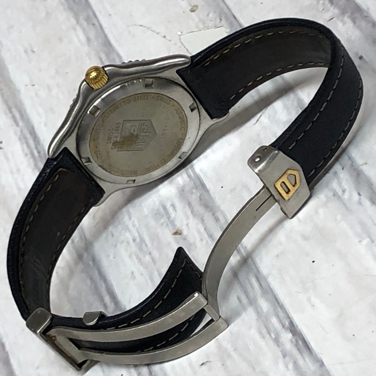 m001 Y3(60) TAG HEUER タグホイヤー メンズ自動巻腕時計 青文字盤 デイト ゴールド コンビ WI2151-K0 動作品_画像6