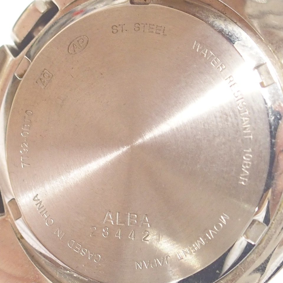 f002 B1 12 ALBA アルバ クロノグラフ 10BAR 3針 7T92-0BT0 アナログ 黒文字盤 シルバーバンド 腕時計 ネコポス385円_画像2