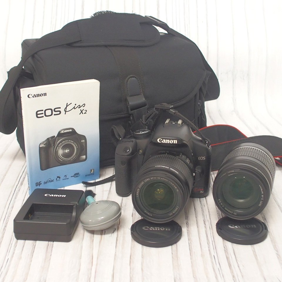f002 B2 キャノン Canon EOS Kiss X2 DS126181 デジタル一眼レフ/CANON ZOOM LENS EF-S 18-55mm 1:3.5-5.6 付属品 通電OK バッグ付き_画像1