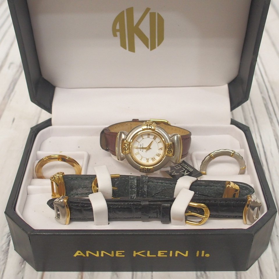 f002 Z2 アンクライン ANNE KLEIN Ⅱレディース腕時計 チェンジベゼル クオーツ レディース 2針 替えベルト 電池切れ 劣化有りの画像1