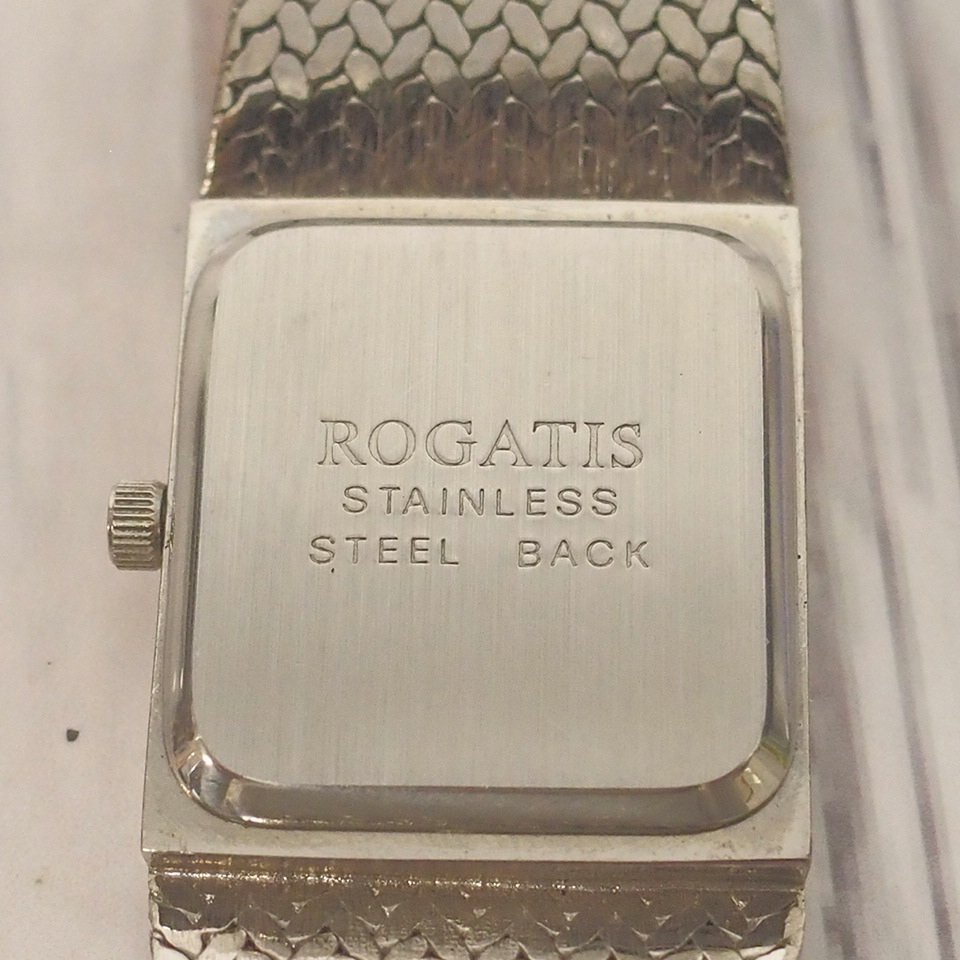 f002 Z3 161.ロガティス ROGATIS メンズ腕時計 クォーツ 黒文字盤 3針 スクエア ラインストーン 電池切れ ネコポス385円の画像6