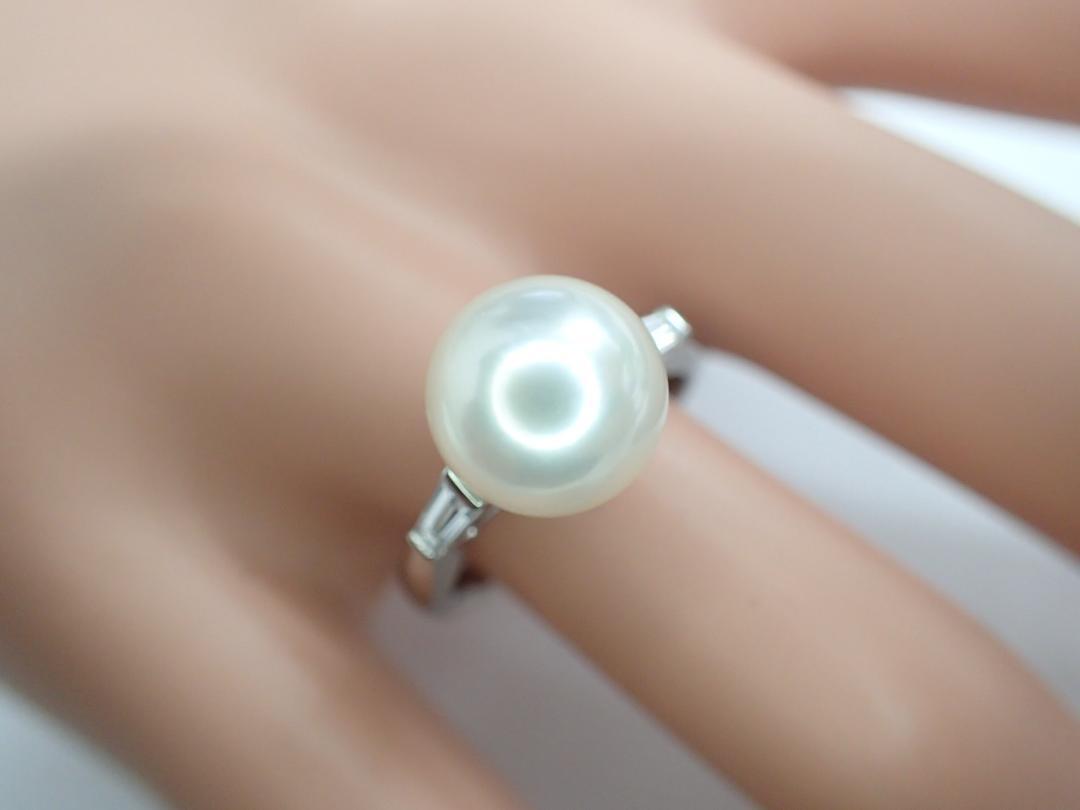 6/ прекрасный товар Mikimoto Pt950 жемчуг жемчуг примерно 9.3.. кольцо с бриллиантом кольцо 