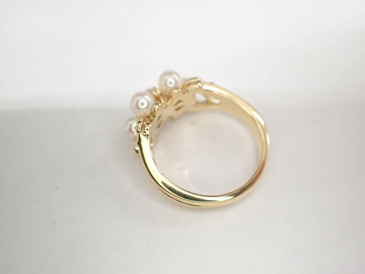 6/美品 ミキモト K18 真珠 ベビーパール約3.7㎜珠 ダイヤ リング 指輪の画像6