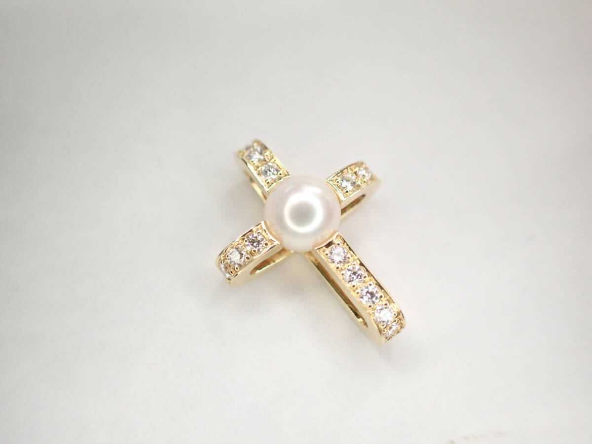 6/美品 ミキモト K18 真珠 パール約4.6㎜珠 ダイヤ ペンダントトップ_画像3
