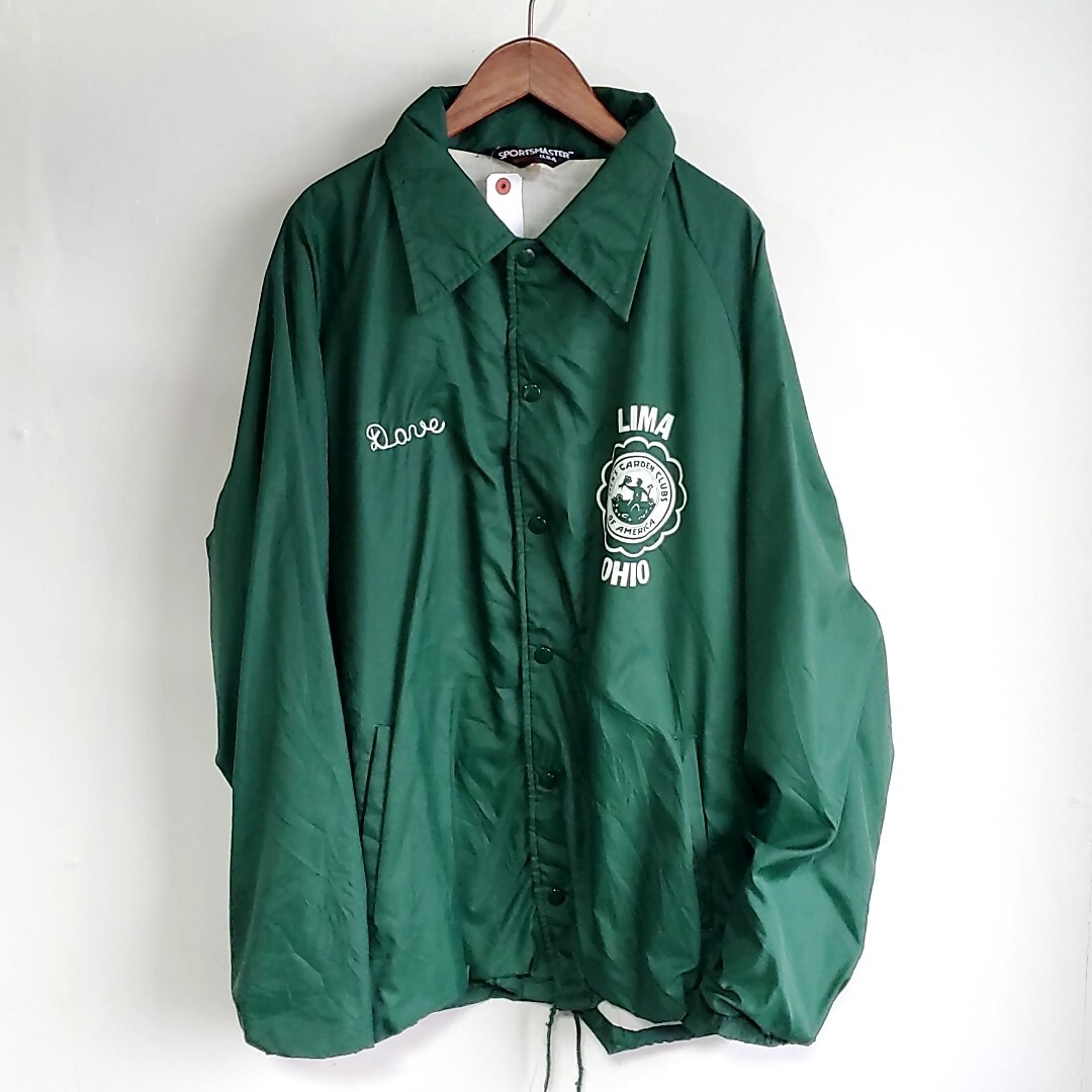 C62*80s USA made SPORTSMASTER nylon coach jacket sizeXL green green America made long sleeve old clothes used USED vintage