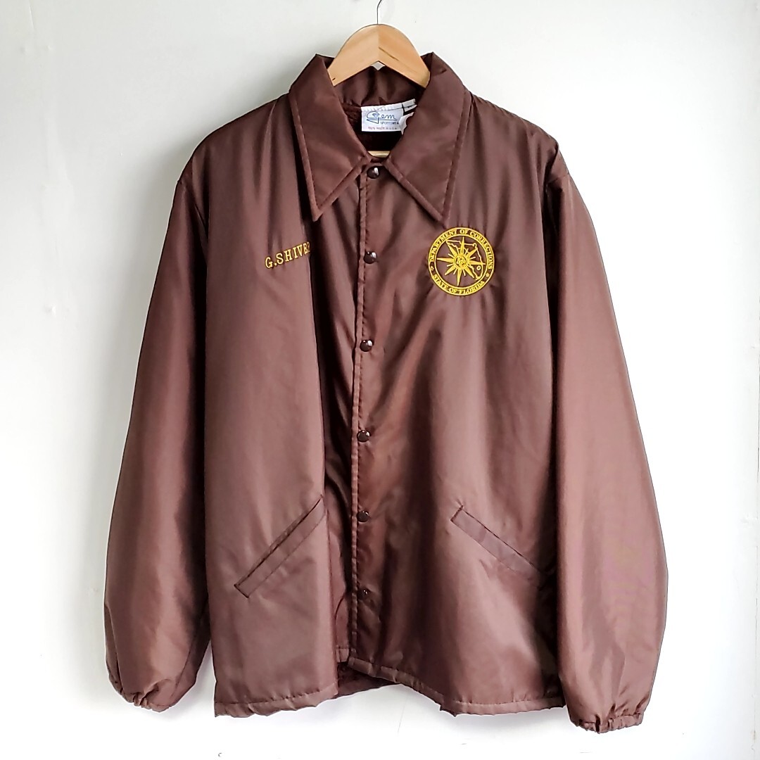 C66◆USA製 Gem SPORTSWEAR ボアライナー ナイロン コーチジャケット sizeL ブラウン 茶 アメリカ製 長袖 古着 中古 USED vintage