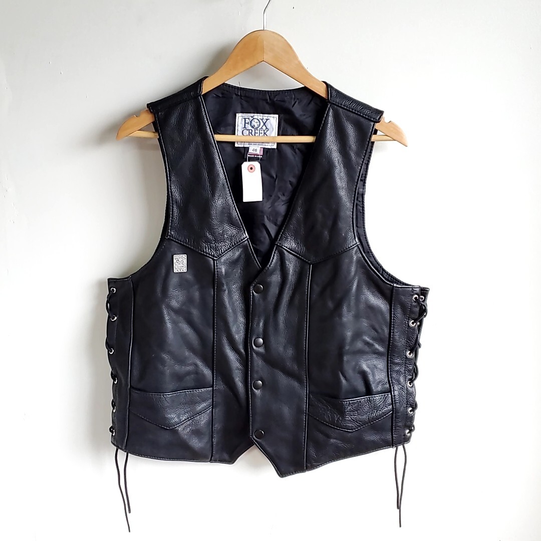 C4 【size46】USA製 FOX CREEK LEATHER レザーベスト 黒 C4 【size46】USA製 FOX CREEK LEATHER レザーベスト 黒