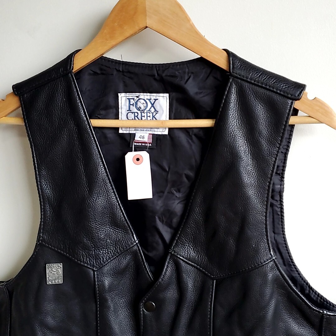 C4 【size46】USA製 FOX CREEK LEATHER レザーベスト 黒 C4 【size46】USA製 FOX CREEK LEATHER レザーベスト 黒