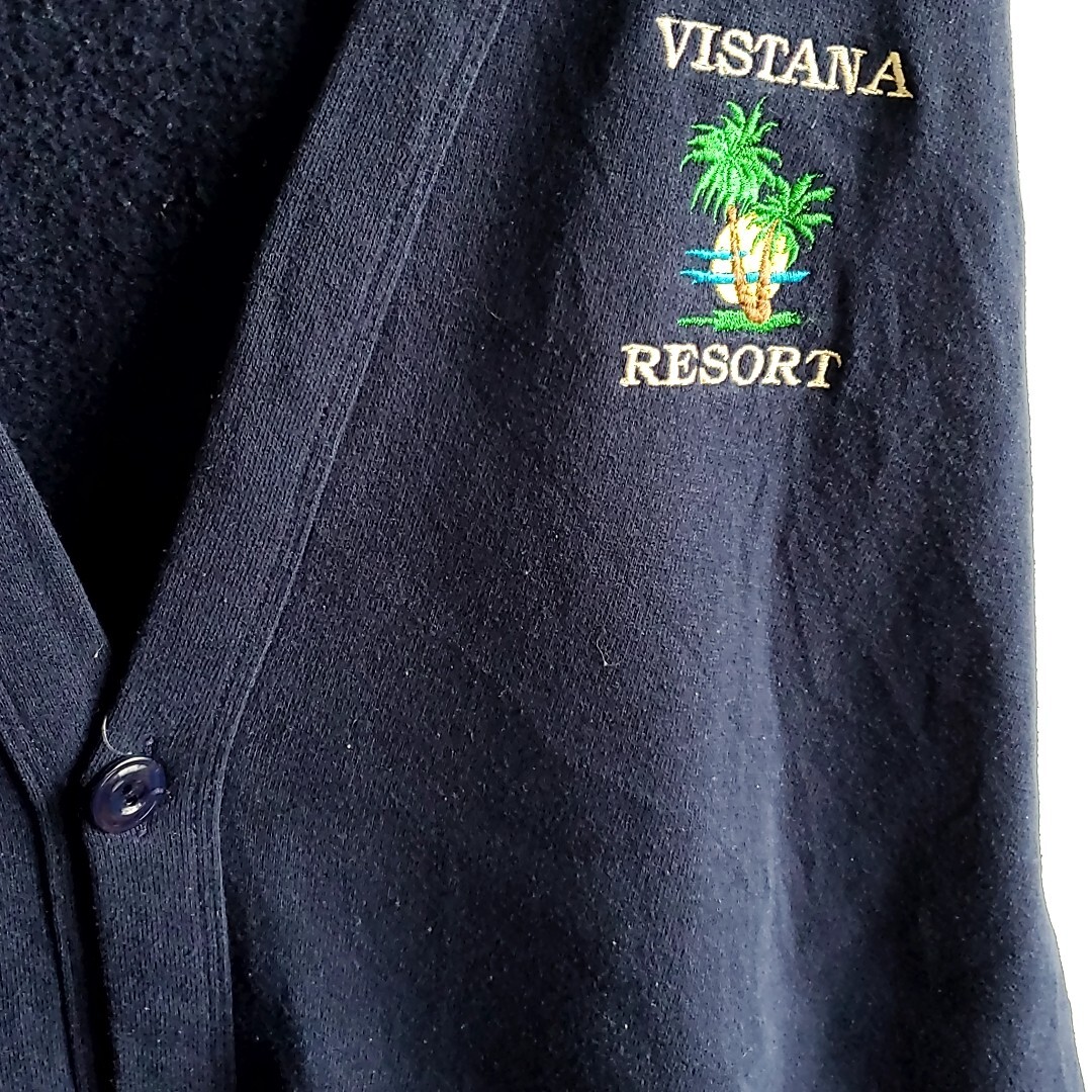 D3◆90s00s JERZEES 長袖 スウェット カーディガン sizeM？ 紺 ネイビー VISTANA RESORT トレーナー 中古 USED 古着