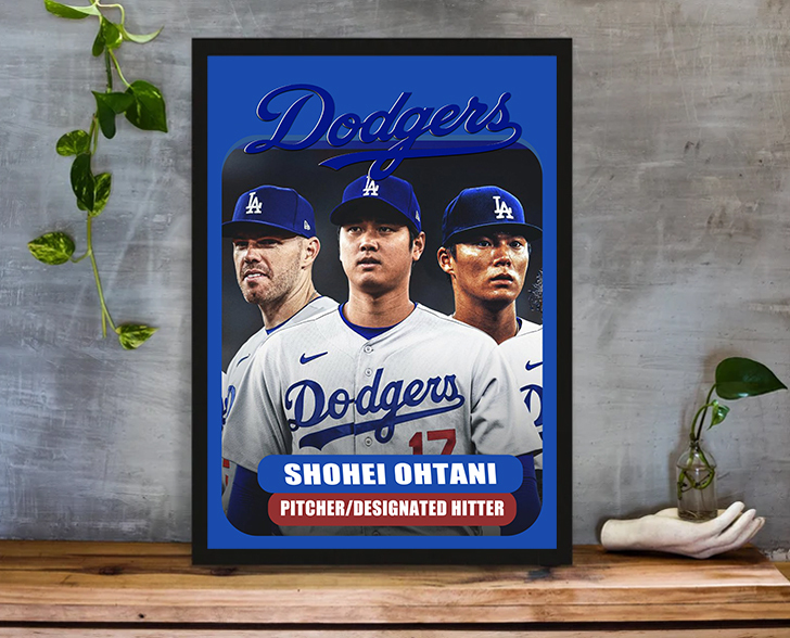 ND11-大谷翔平 A4ポスター MLB LA ドジャース デコピン デコイ 額装付き 野球 インテリアの画像1
