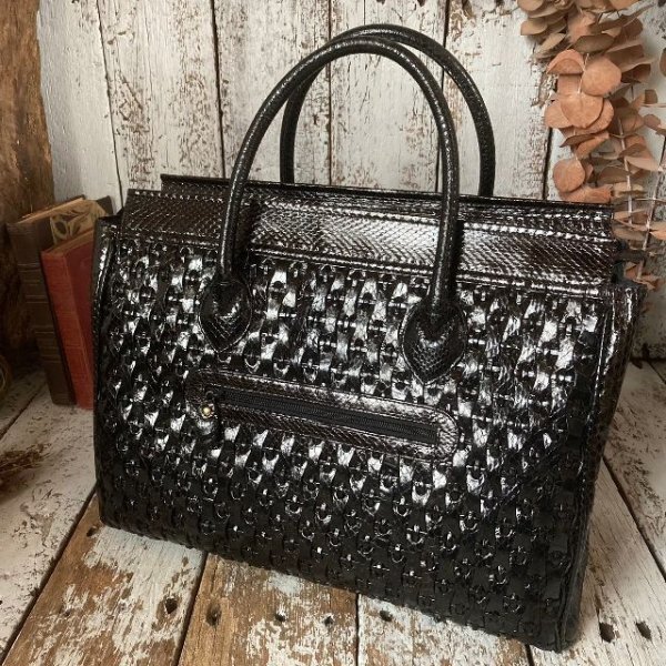  free shipping No-brand python leather Boston bag . snake .. original leather exotic leather handbag black black lady's woman 