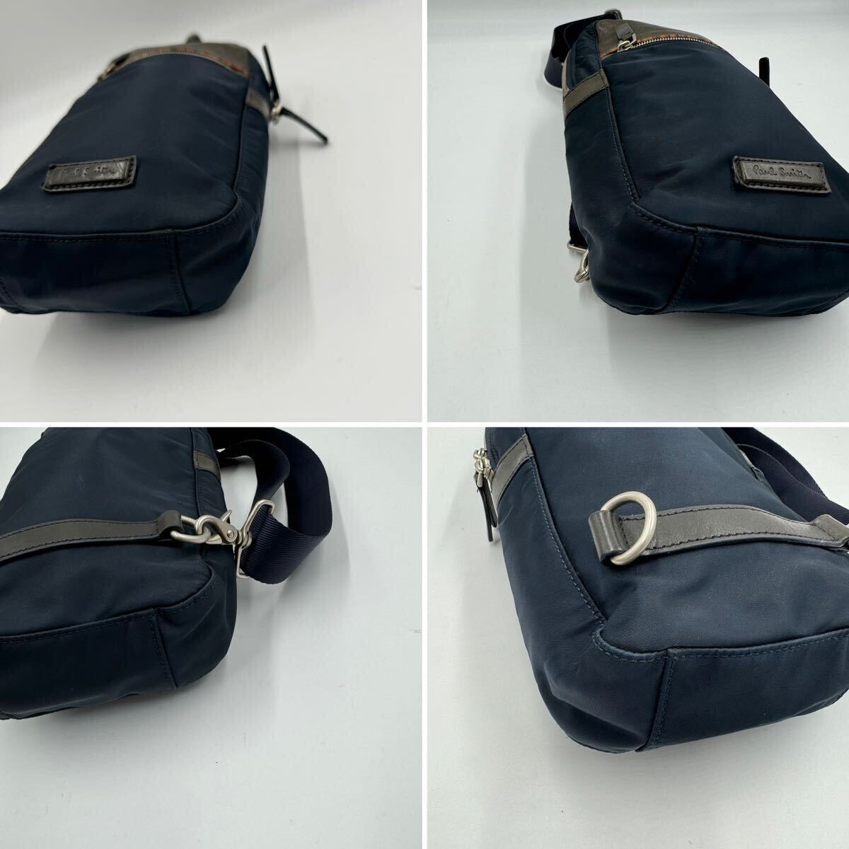 [ beautiful goods ] Paul Smith Paul Smith body bag multi stripe leather nylon switch shoulder bag navy men's diagonal ..