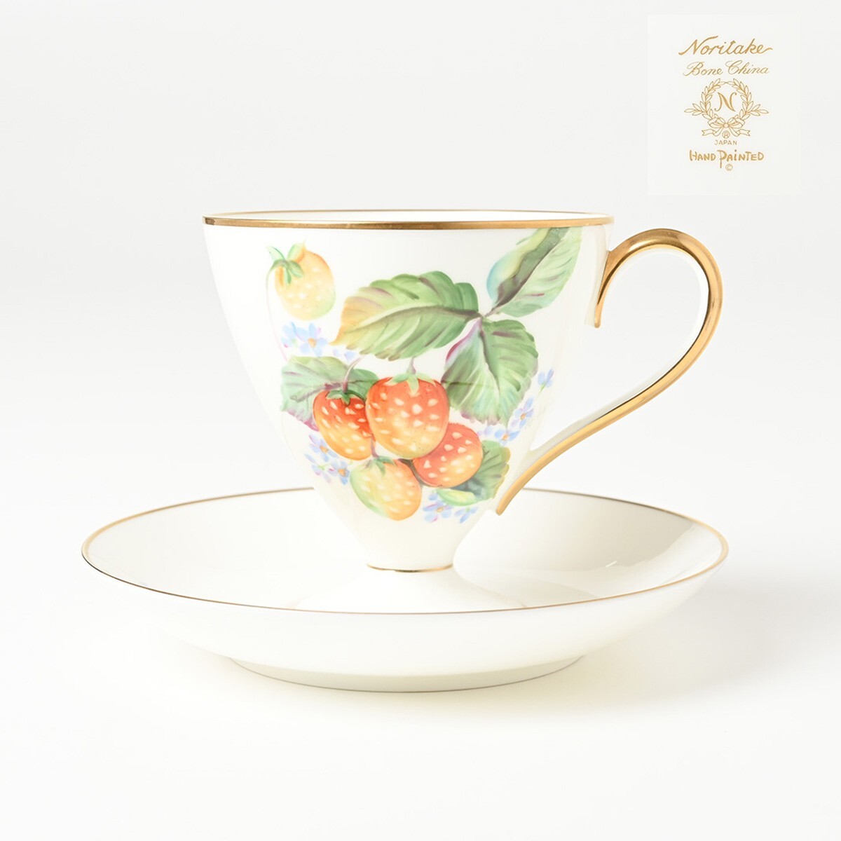 Noritake 苺文 金彩 ハンドペイント A.Hiroshi サイン入 カップ&ソーサー ボーンチャイナ ノリタケ HAND PAINTED 高級磁器 洋食器_画像1