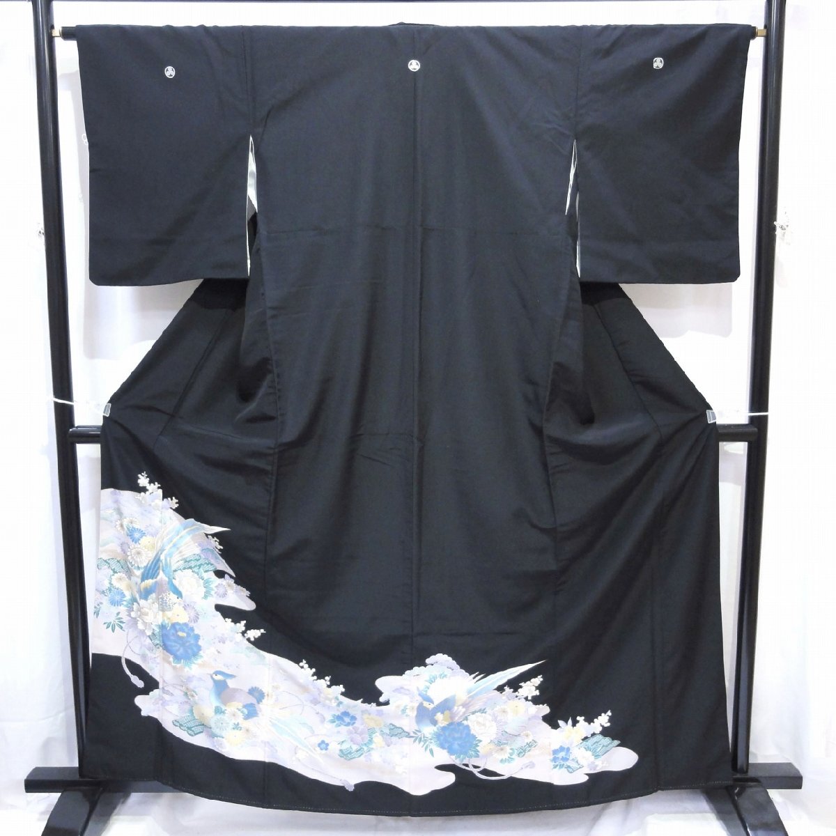 黒留袖・着物・絹・ポリエステル混紡・鳥・花・No.200701-0439・梱包サイズ60