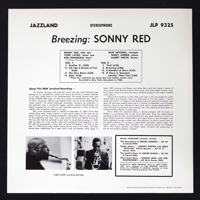 Sonny Red Breezing US盤 JLP-932 ジャズ_画像2